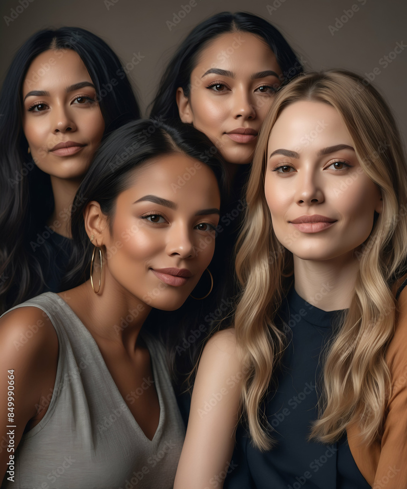 A group of women are smiling and posing together for a picture A group of women are smiling and posing together for a picture