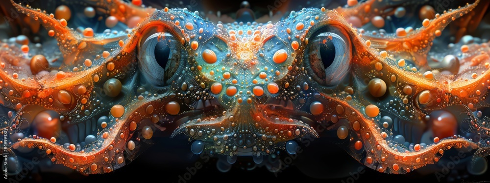 A strange creature with intricate geometric patterns and a beautiful blue oange color. A strange creature with intricate geometric patterns and a beautiful blue oange color.