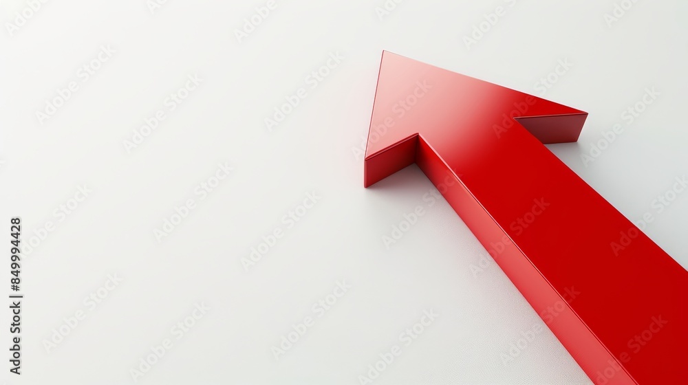 3D financial growth arrow in bright red, on a simple white backdrop, generous text space, sleek and uncluttered design