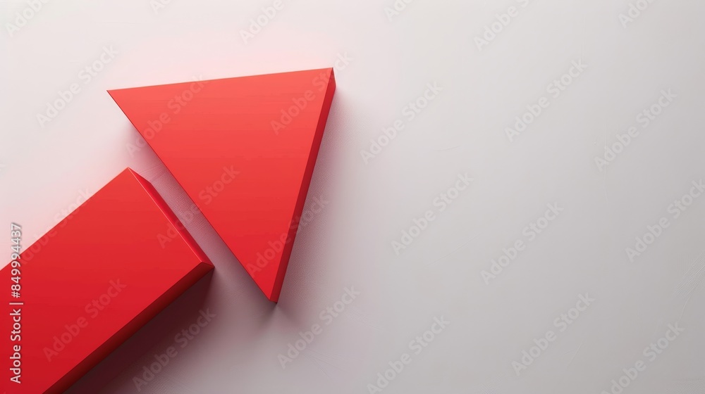 3D financial arrow pointing up in vibrant red, set against a clean white background, ample space for text included, minimalist and impactful design 3D financial arrow pointing up in vibrant red, set against a clean white background, ample space for text included, minimalist and impactful design
