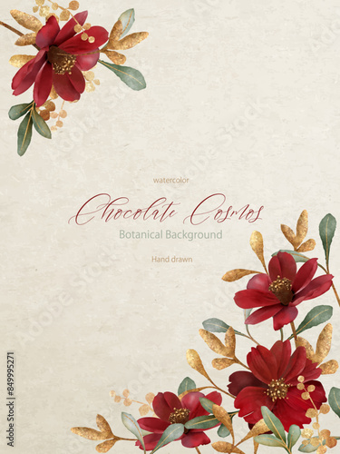 コスモス, 秋桜, 花, チョコレートコスモス, 秋, 水彩, ベクター, 背景, フレーム, 手描き, イラスト