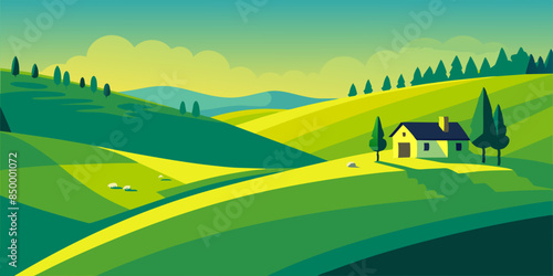 Surrounded by the enchanting beauty of nature, a charming house sits atop a picturesque landscape.