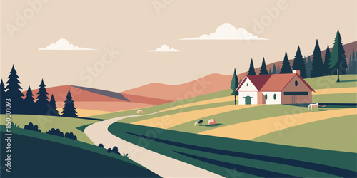 Surrounded by the enchanting beauty of nature, a charming house sits atop a picturesque landscape.