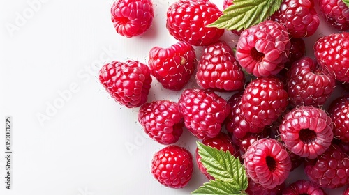 Raspberries fruit on white background with empty space