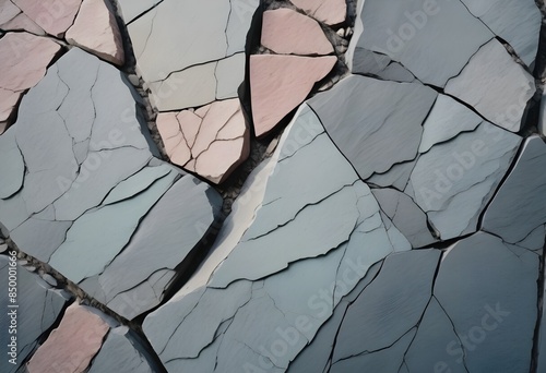 Jagged, charcoal gray slate or stone surface with deep fissures, cracks and an uneven photo