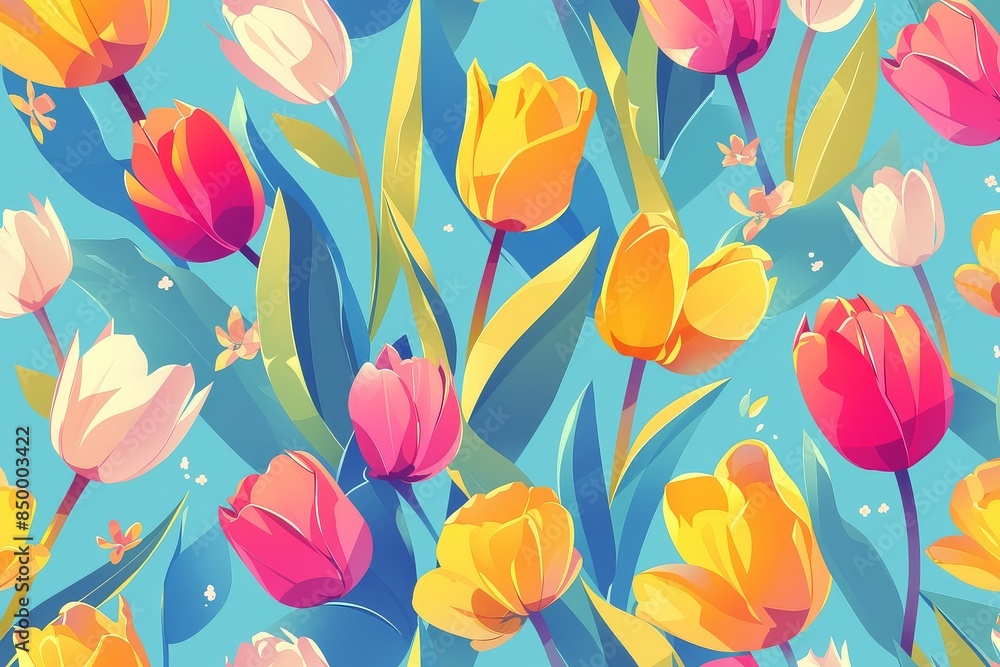 Tulip Symphony: Seamless Pattern of Vibrant Blooms Swaying in a Field Tulip Symphony: Seamless Pattern of Vibrant Blooms Swaying in a Field
