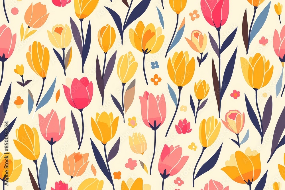 Tulip Symphony: Seamless Pattern of Vibrant Blooms Swaying in a Field Tulip Symphony: Seamless Pattern of Vibrant Blooms Swaying in a Field