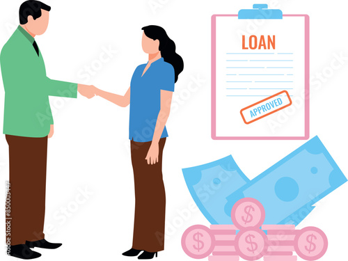 A boy is approving a loan to a girl.