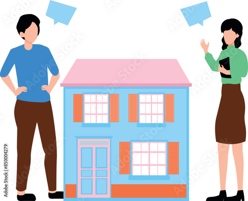 A girl telling to a boy to buy a new house.