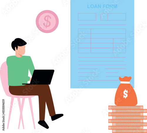 Guy is filling online form for loan.