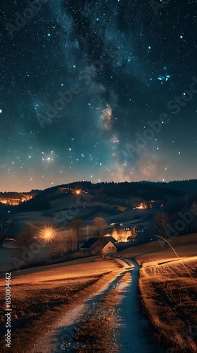 Stunning long exposure photo capturing the beauty of stars over a picturesque rural landscape © Be Naturally
