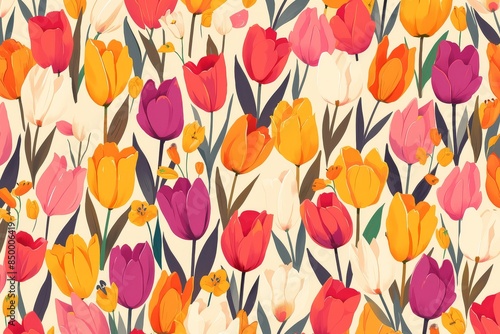 Tulip Symphony: Seamless Pattern of Vibrant Blooms Swaying in a Field