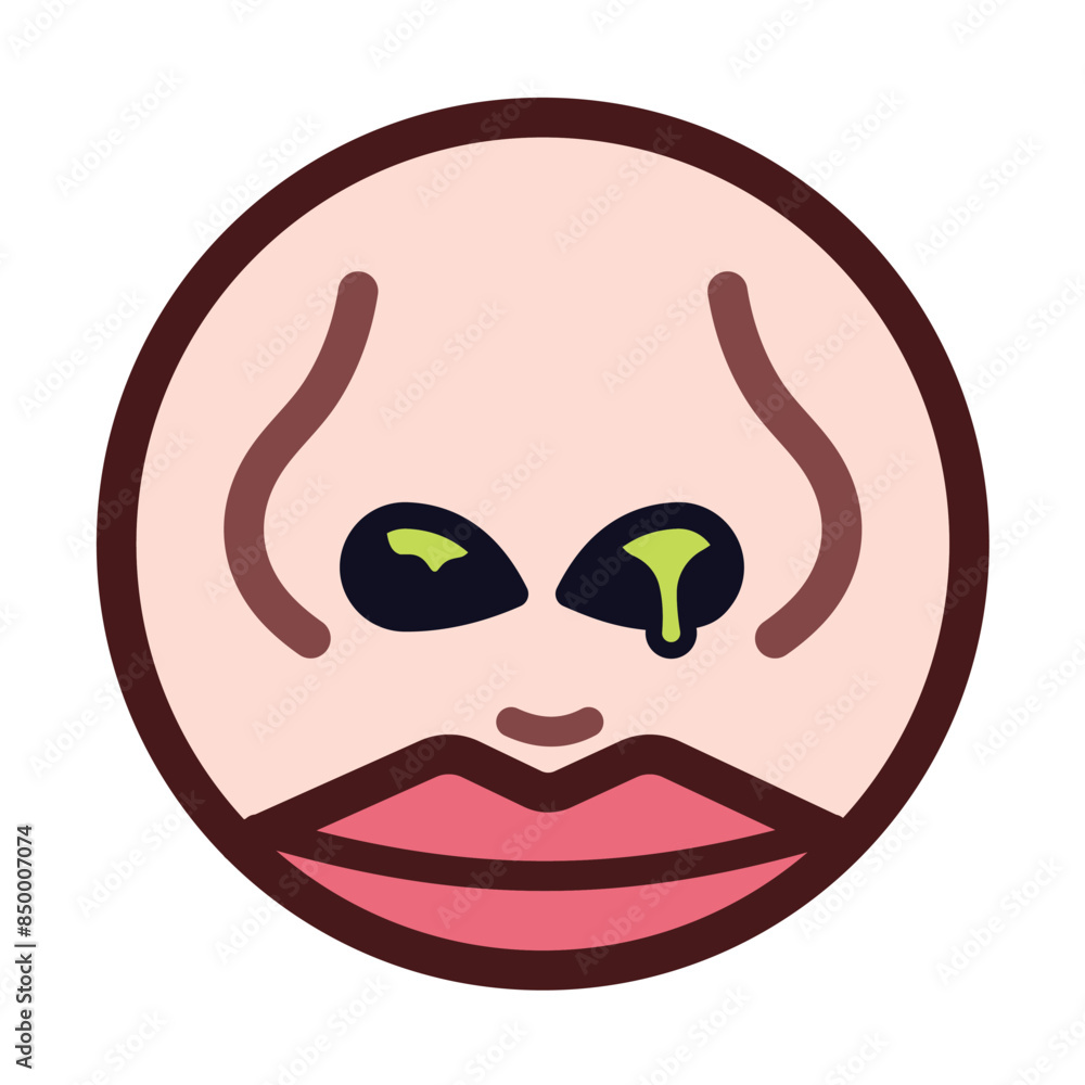 Green booger or dried snot nasal mucus in nose colorful icon illustration with outline isolated on square white background. Simple flat cartoon art styled drawing. Green booger or dried snot nasal mucus in nose colorful icon illustration with outline isolated on square white background. Simple flat cartoon art styled drawing.