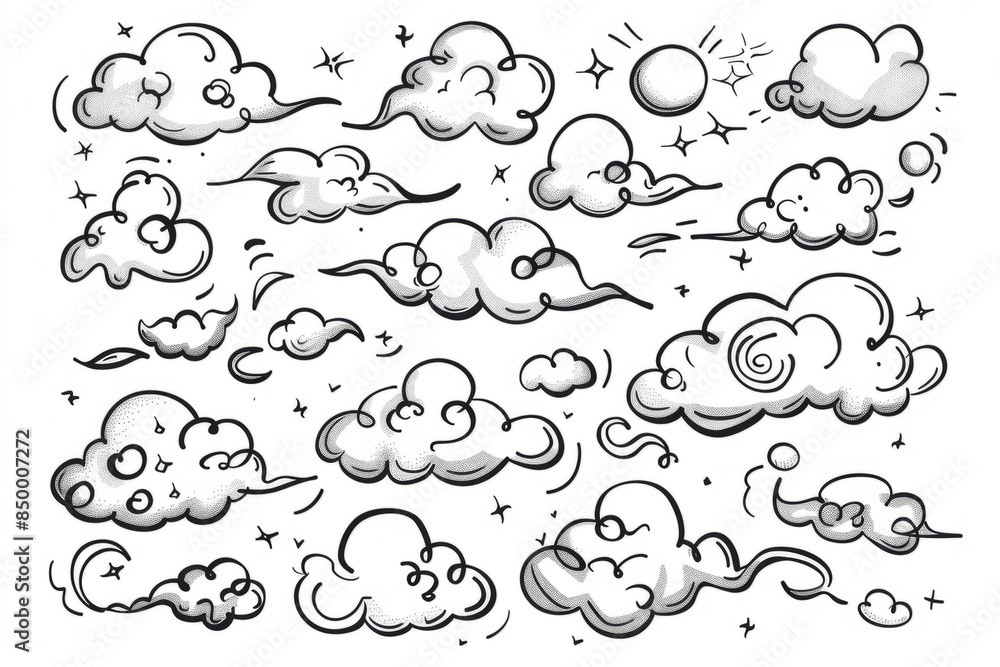 Cartoon cute doodles of clouds drifting and changing shape, Generative AI Cartoon cute doodles of clouds drifting and changing shape, Generative AI