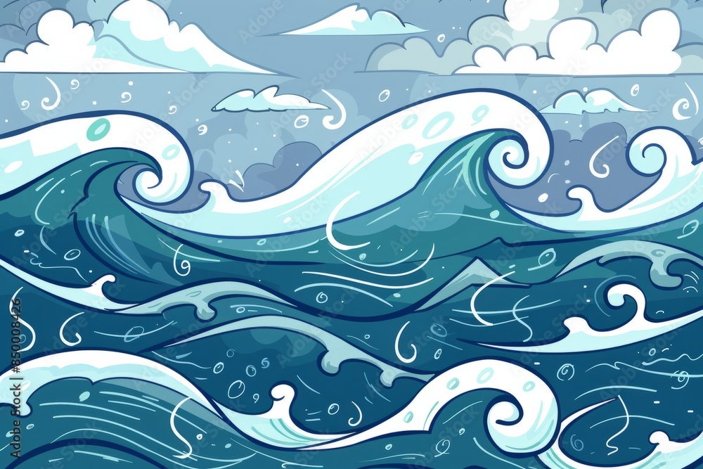 Cartoon cute doodles of swirling waves in the ocean, Generative AI Cartoon cute doodles of swirling waves in the ocean, Generative AI