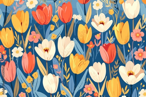 Wallpaper Mural Tulip Symphony: Seamless Pattern of Vibrant Blooms Swaying in a Field Torontodigital.ca