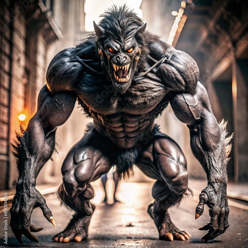 monster full body to feet in black shadow, realistic 