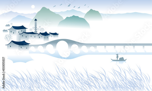 Canvas Print A peaceful and calm China style rural scene