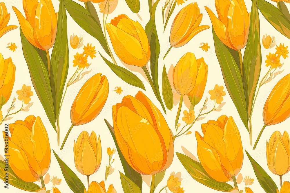 Tulip Symphony: Seamless Pattern of Vibrant Blooms Swaying in a Field Tulip Symphony: Seamless Pattern of Vibrant Blooms Swaying in a Field