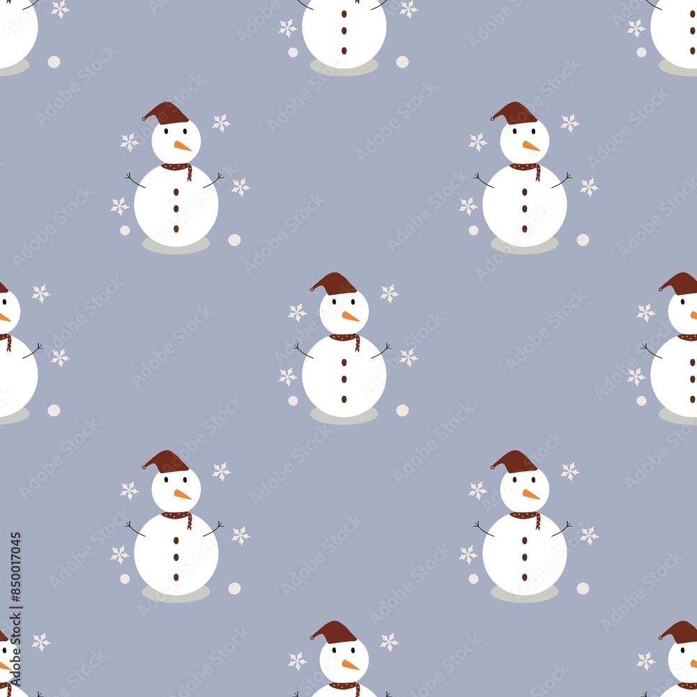 Seamless snowman pattern comes with red celebration hat and scarf, and a little snowflakes around it Seamless snowman pattern comes with red celebration hat and scarf, and a little snowflakes around it