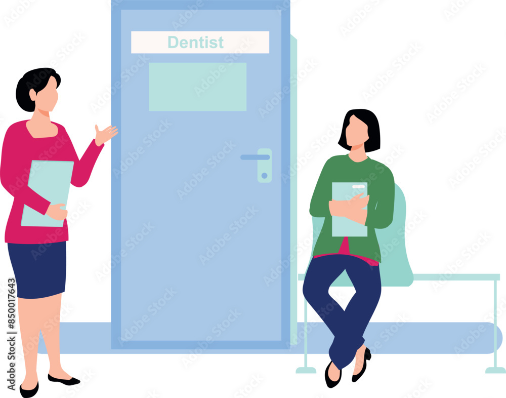 The females are waiting for a checkup at a dental clinic. The females are waiting for a checkup at a dental clinic.