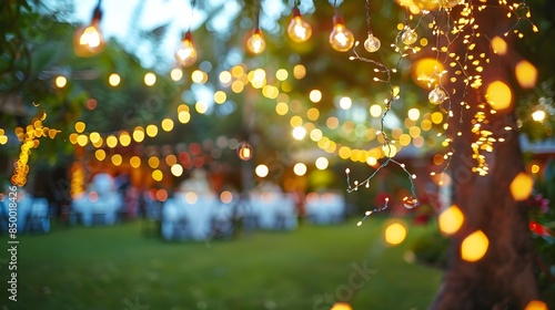 Wallpaper Mural Defocused Outdoor Wedding After-Party With Glittering Fairy Lights in a Verdant Garden Torontodigital.ca