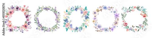 Watercolor flower wreath png cut out element set