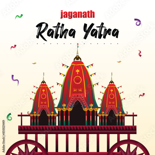 vector illustration of Rath Yatra Chariot Festival of Hindu God Lord Jagannath celebrated in Odisha India. Lord Jagannath, Balabhadra Subhadra. background, template, holidays, banner, poster events.