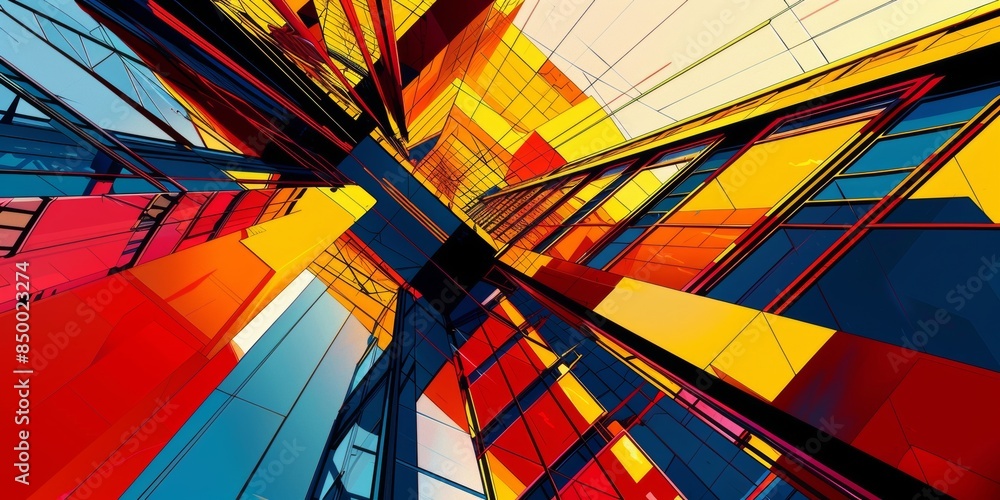 Fototapeta premium Dynamic abstract art with bold colors intersecting in sharp angles, creating an energetic and visually striking composition.