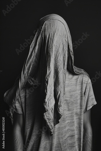 a man hides his face with a cloth 