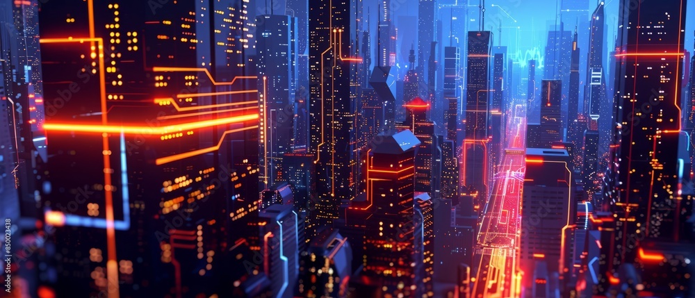 Obraz premium Modern futuristic digital circuit city building background.