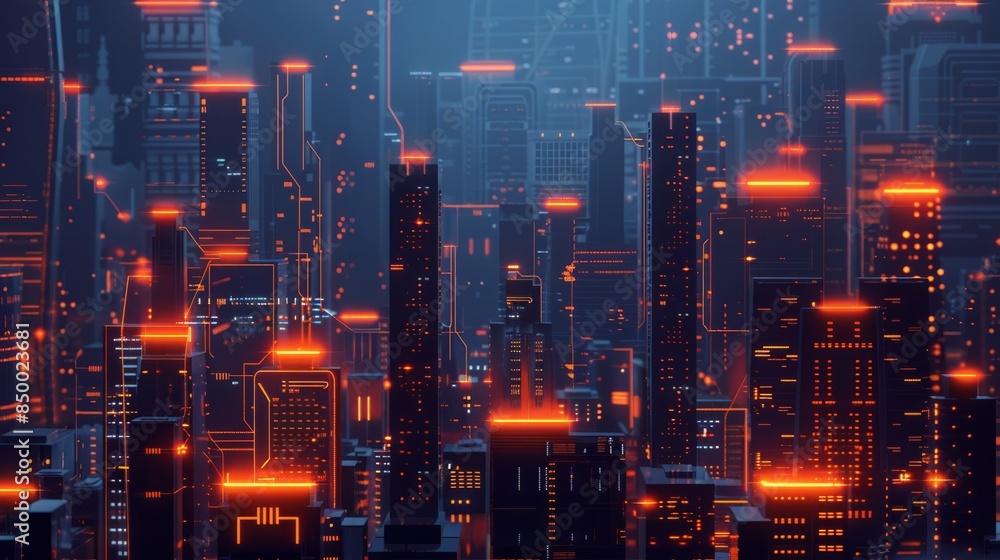 Fototapeta premium Modern futuristic digital circuit city building background.