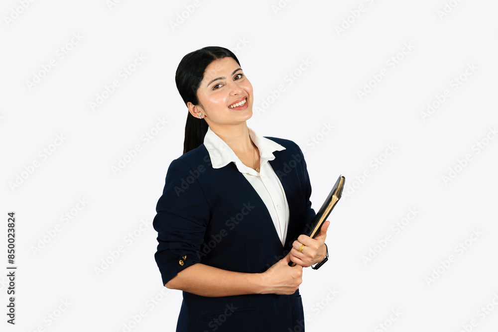 Beautiful Asian Business Woman gives happy gestures and expressions in formal suit Beautiful Asian Business Woman gives happy gestures and expressions in formal suit