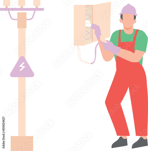 An electrician is repairing the street light.