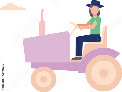 The girl is driving the agricultural tractor.