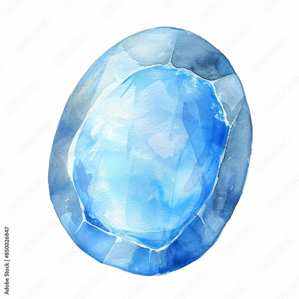 Watercolor painting of a mystical moonstone gemstone, with ethereal blue sheen and enchanting translucency, on isolated white background, Generative AI Watercolor painting of a mystical moonstone gemstone, with ethereal blue sheen and enchanting translucency, on isolated white background, Generative AI