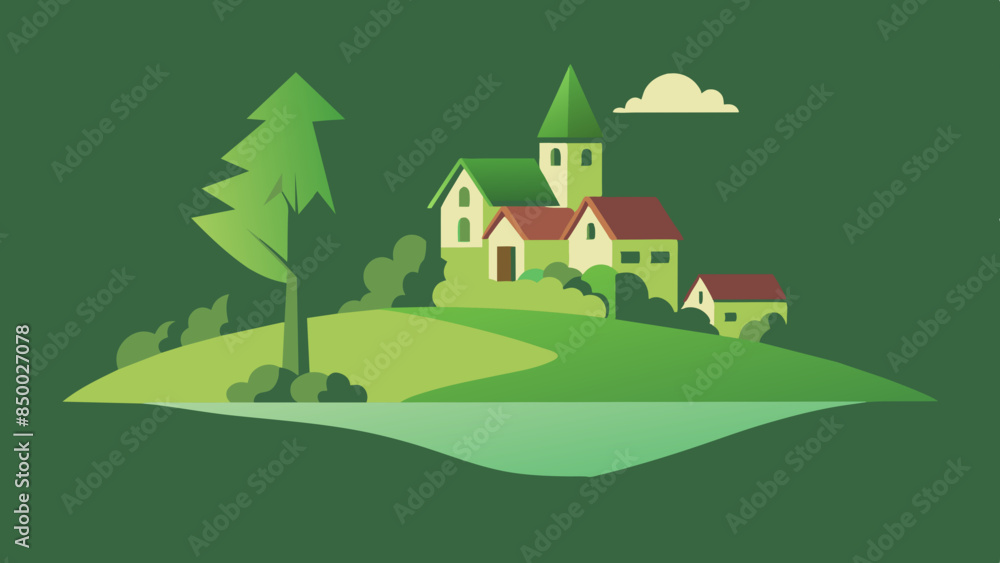 Naklejka premium A mesmerizing illustration of a house and tree surrounded by beautiful scenery.