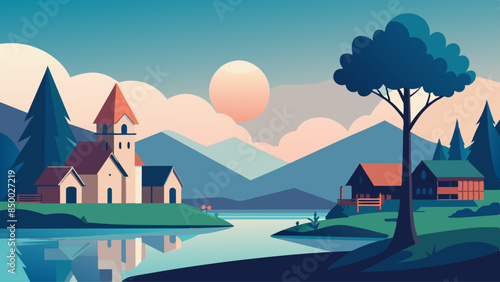 A picturesque setting is formed by a charming cozy house nestled beside a majestic tree.