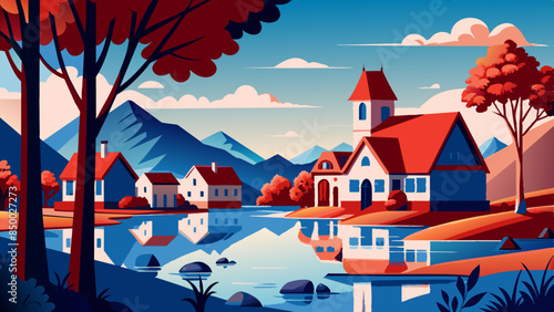 A picturesque setting is formed by a charming cozy house nestled beside a majestic tree.