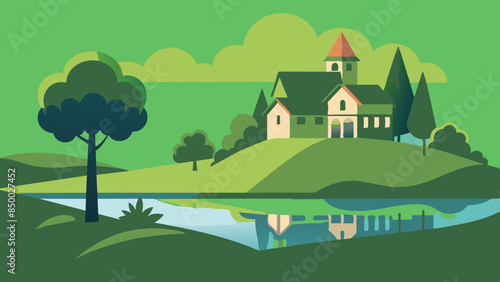 
The scene is transformed into a cozy and picturesque setting by a charming house nestled under a leafy tree.