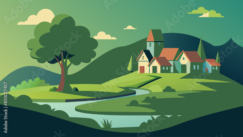 
The scene is transformed into a cozy and picturesque setting by a charming house nestled under a leafy tree.