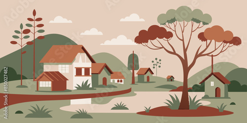 
The scene is transformed into a cozy and picturesque setting by a charming house nestled under a leafy tree.