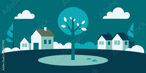 
The scene is transformed into a cozy and picturesque setting by a charming house nestled under a leafy tree.