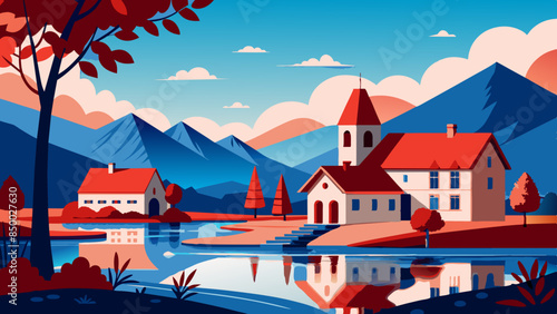 
The scene is transformed into a cozy and picturesque setting by a charming house nestled under a leafy tree.