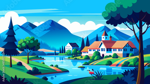 
The scene is transformed into a cozy and picturesque setting by a charming house nestled under a leafy tree.