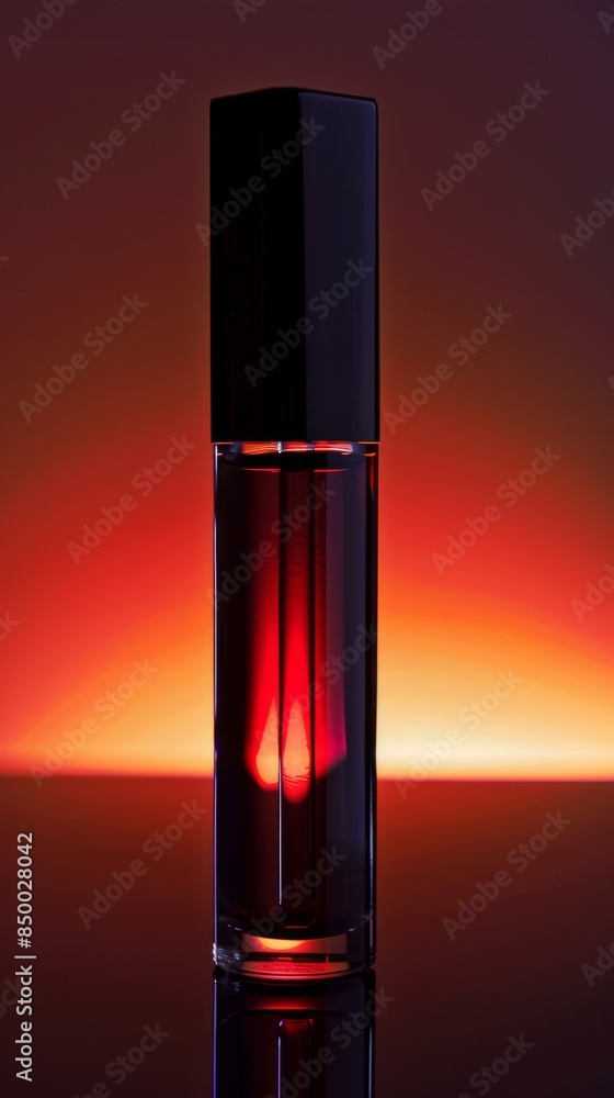 Captivating silhouette of a lip gloss tube with a glossy, reflective surface. Captivating silhouette of a lip gloss tube with a glossy, reflective surface.