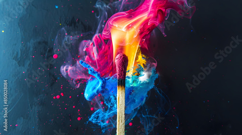 Matchstick burst colorful paint flame, ignite creativity imagination ideas