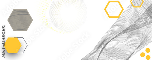 abstract technological background. Wireframe wave with hexagons of different types in a gray and yellow color.