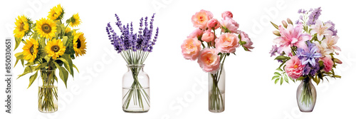 Bouquet of different flowers vase blossom png cut out element set #850030651