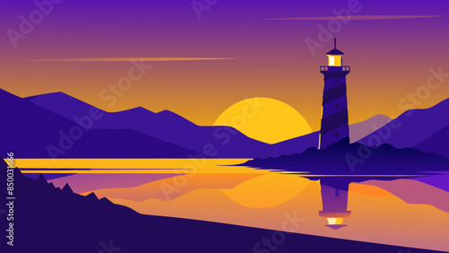 Lighthouse on the shore of a reservoir concept